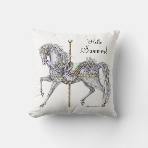 Summer Carousel Horse Drawing Pillow