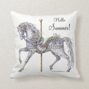 Summer Carousel Horse Drawing Pillow
