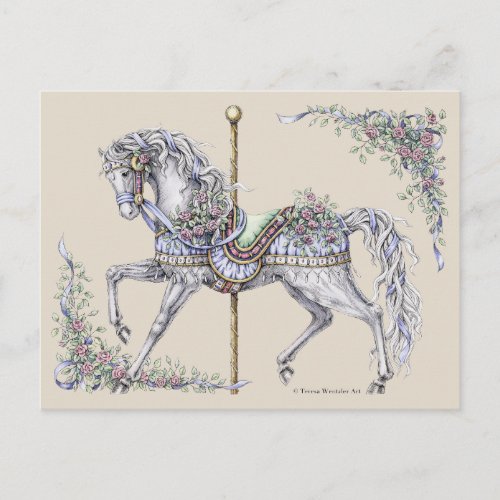 Summer Carousel Horse Drawing Post Card