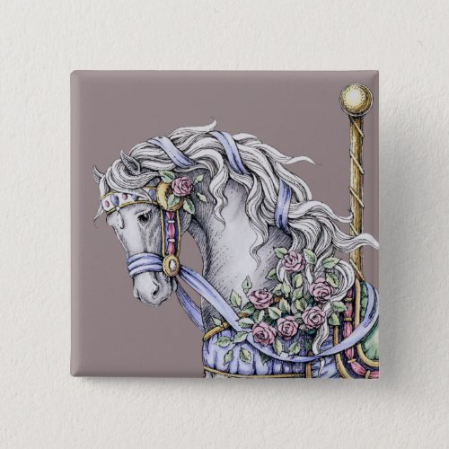 Summer Carousel Horse Drawing Square Button