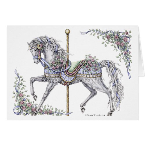 Summer Carousel Horse Pen and Ink Drawing Card