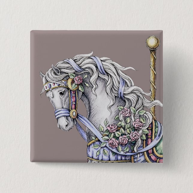 Summer Carousel Horse Square Button (Front)