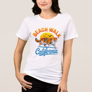 Summer Cat Beach Walk - Sunset Cat Tee for Women