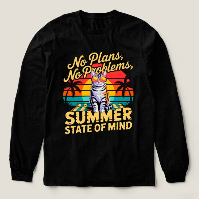 Summer Cat Chill - No Plans No Problems Feline Tri-Blend Shirt (Design Front)
