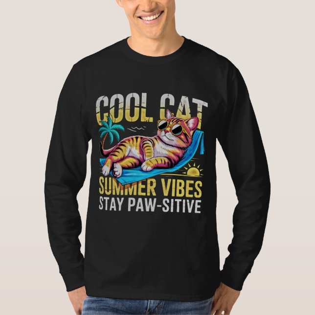 Summer Cat Cool Beach Vibes Funny Cat Lover Gift  T-Shirt (Front)