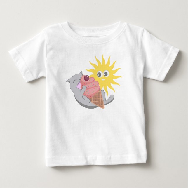 Summer Cat Eating Ice Cream Baby T-Shirt (Front)