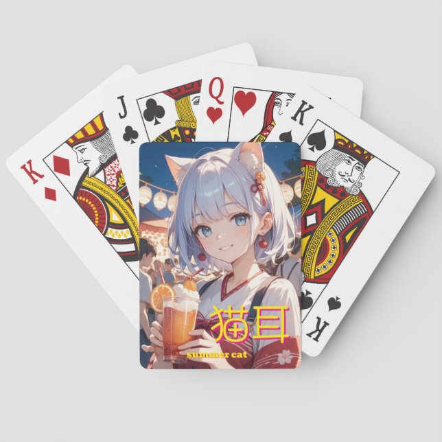 summer cat Girl Poker Cards (Back)