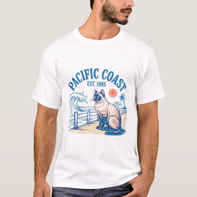 Summer Cat Retro Coast Tee - 1985 Feline Gift (Front)
