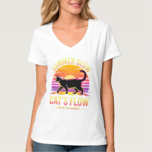 Summer Cat Retro Glow - Funny Women's Feline Beach T-Shirt