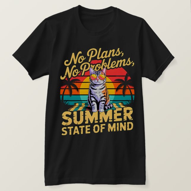 Summer Cat Retro Sunset T-Shirt - No Plans NP (Design Front)