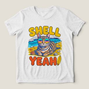 Summer Cat Shell Yeah Funny Retro Beach Lover Gift Tri-Blend Shirt