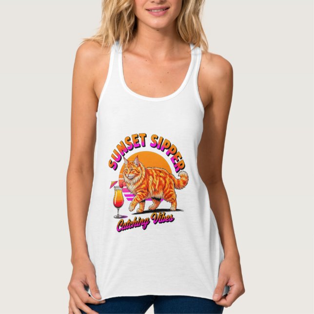 Summer Cat Sunset Sipper  Tank Top (Front)