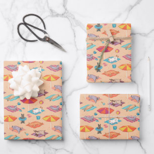 Summer Cats at the Beach Colorful Gift Wrap