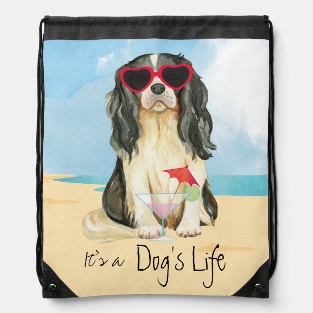 Summer Cavalier King Charles Spaniel Drawstring Bag (Front)