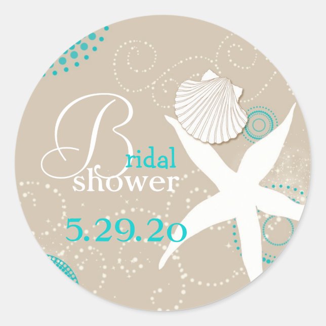 Summer Celebration Beach Bridal Shower Classic Round Sticker (Front)