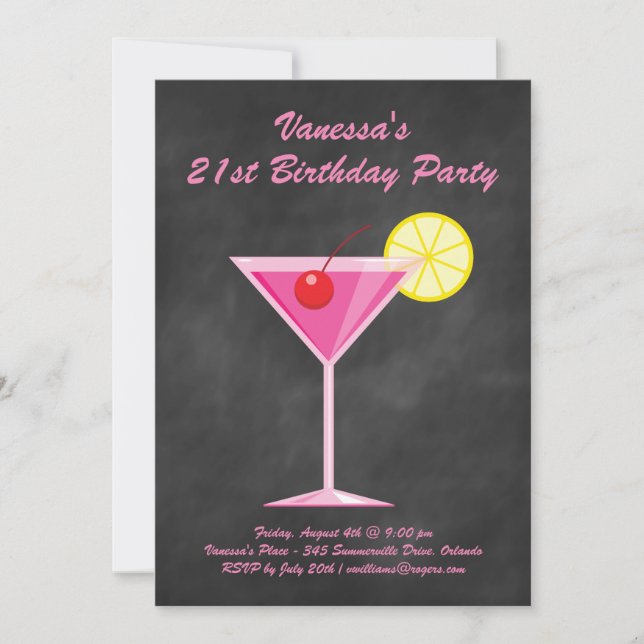 Summer Chalkboard & Pink 21st Birthday Party Invitation (Front)