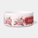 Summer Cherry Heart Cupcake Watercolor Patter Pet  Bowl<br><div class="desc">Cherries mean summer! This evocative design will bring a summer feel to your home, even in the middle of winter. These cupcakes surrounded by delicate hearts, macaroon and a touch of floral is a lovely way to use these very pretty cherries! And you can add the name of your pet...</div>