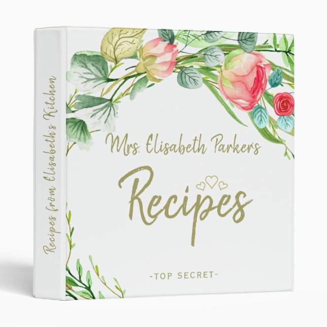Summer chic  red blush green roses wreath recipes 3 ring binder (Front/Spine)