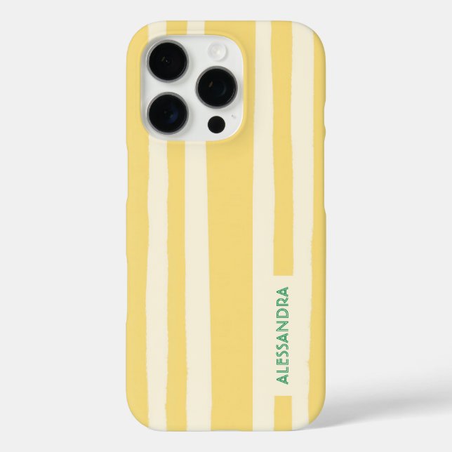 Summer Chic Retro Yellow Stripes Personalized Case-Mate iPhone Case (Back)