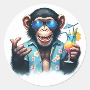 Summer Chill Chimp Chillin - Sunglasses & Cocktail Classic Round Sticker