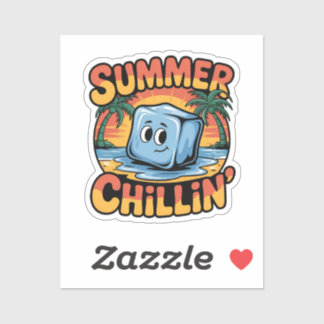 Summer Chillin' Cute Ice Cube Retro Beach Sunset Sticker