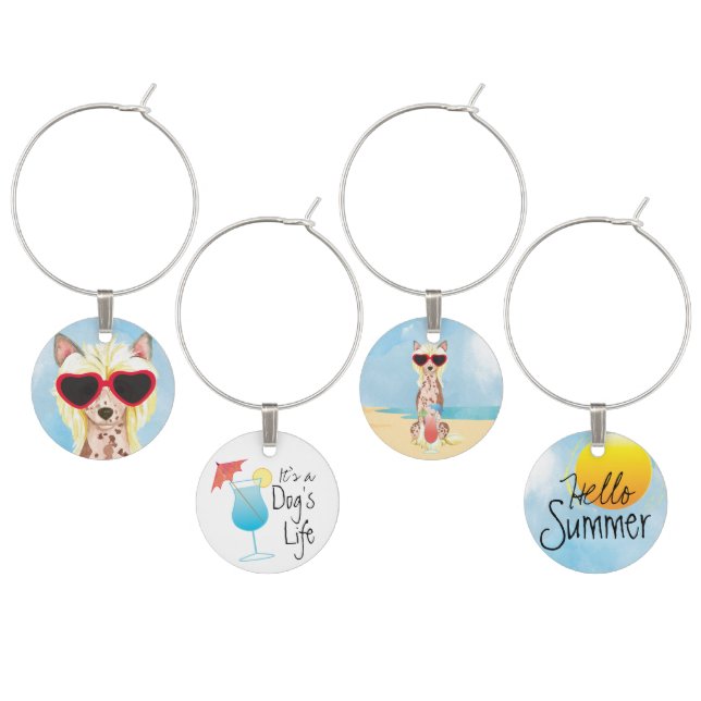 Summer Chinese Crested Wine Charm (Staggered)