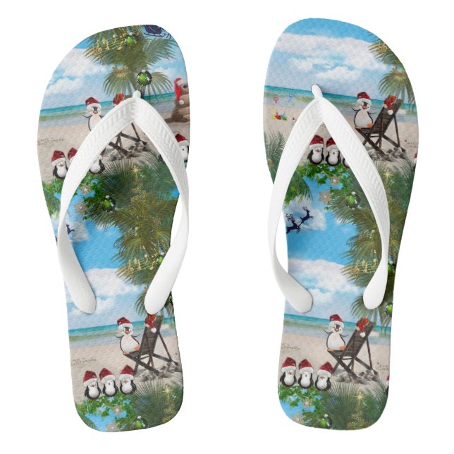 Summer Christmas Baby on the Beach repeat Design Flip Flops (Footbed)