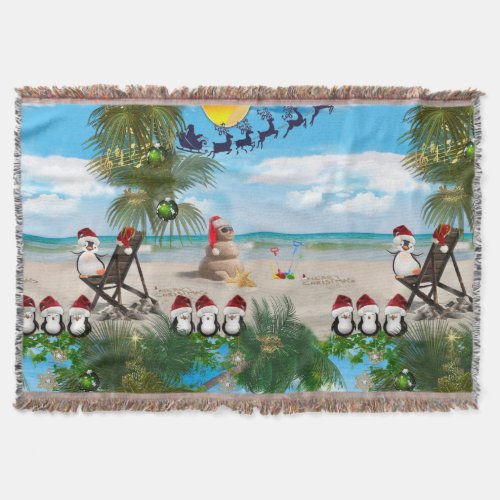 Summer Christmas Baby on the Beach repeat Design Throw Blanket
