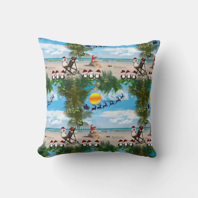 Summer Christmas Baby on the Beach repeat Design Throw Pillow (Front)