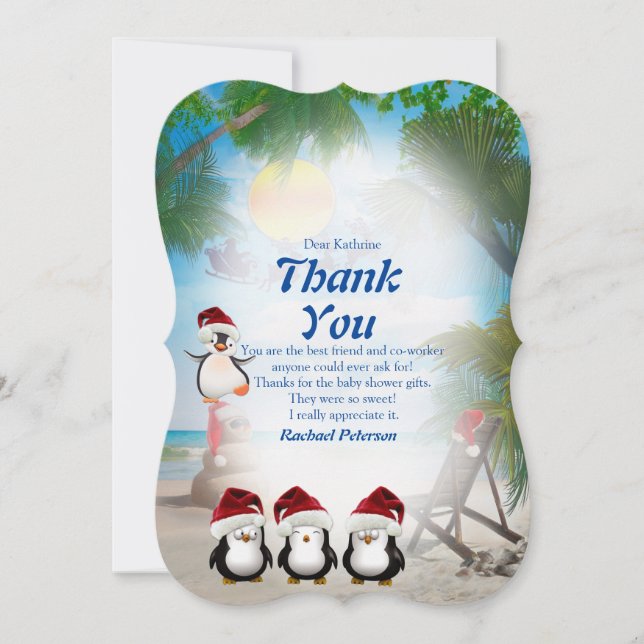 Summer Christmas Baby Shower Thank You Card (Front)