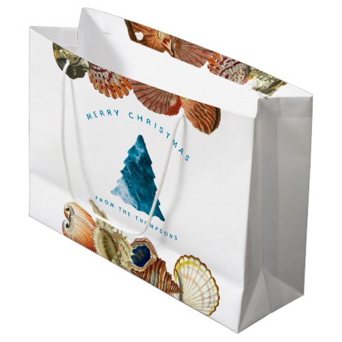 Summer Christmas Beach Seashell Custom Name Large Gift Bag