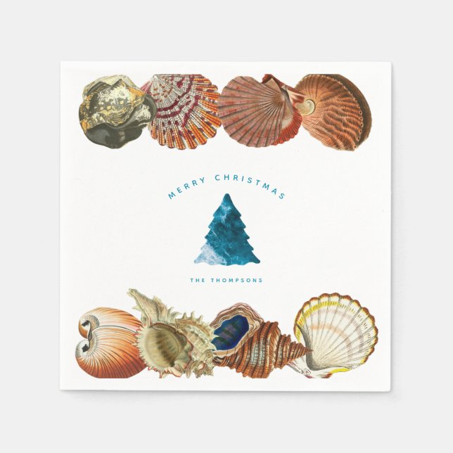 Summer Christmas Beach Seashell Custom Name Napkins (Front)