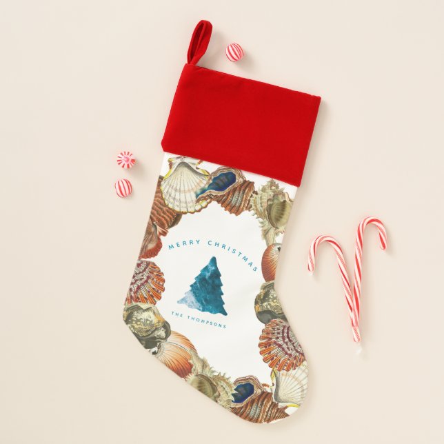 Summer Christmas Beach Seashell Custom Name  Stocking (Front)