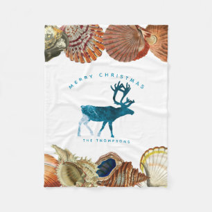 Summer Christmas Beach Seashell Deer Fleece Blanket