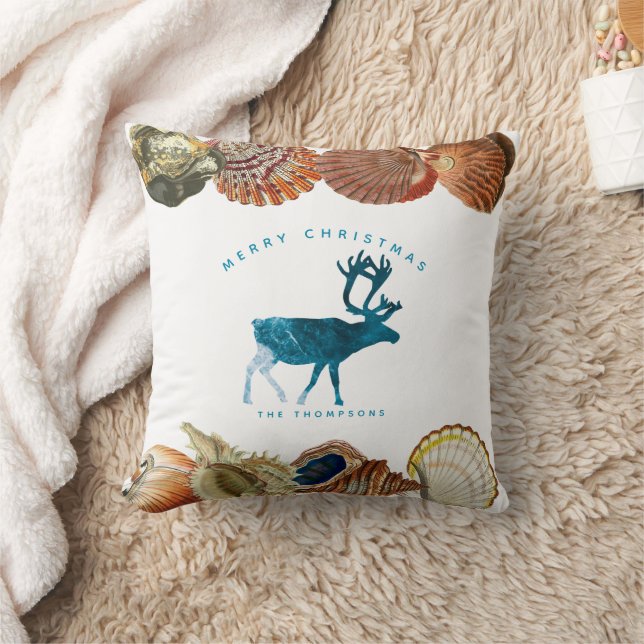 Summer Christmas Beach Seashell Deer Throw Pillow (Blanket)