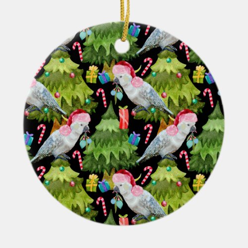 Summer Christmas Cockatoo Pattern Ceramic Ornament