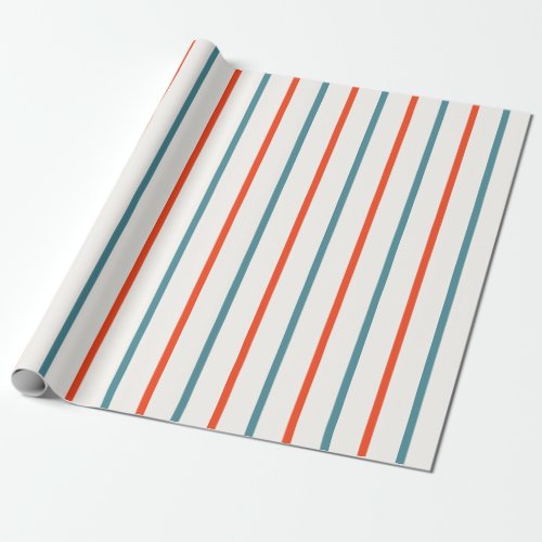 Summer Christmas in July Orange Blue Stripes Party Wrapping Paper