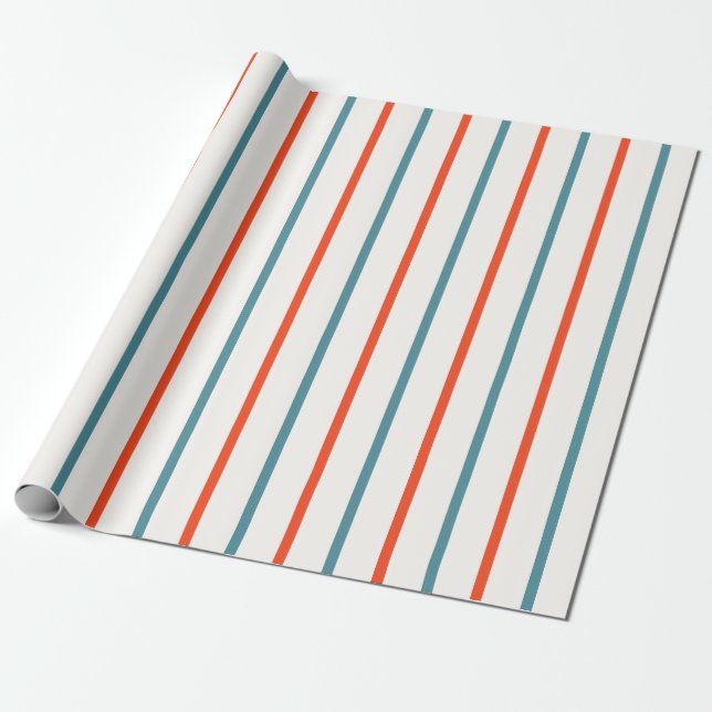 Summer Christmas in July Orange Blue Stripes Party Wrapping Paper (Unrolled)