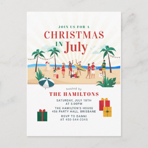 Summer Christmas In July Party Invitation Postcard