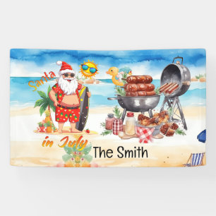 Summer Christmas  in July  Santa Claus on beach  Banner