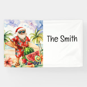 Summer Christmas in July Santa Claus on beach Banner