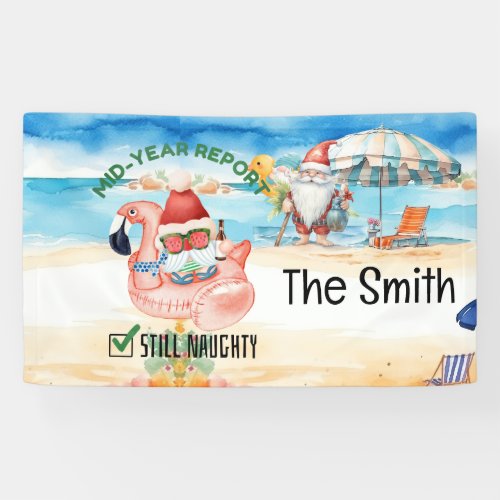 Summer Christmas  in July  Santa Claus on beach  Banner