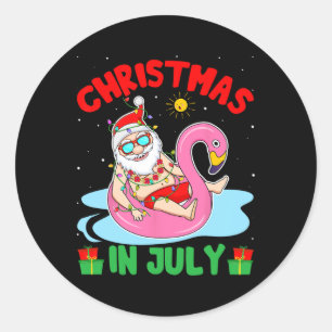 Summer Christmas In July - Tropical Santa Surfing Classic Round Sticker