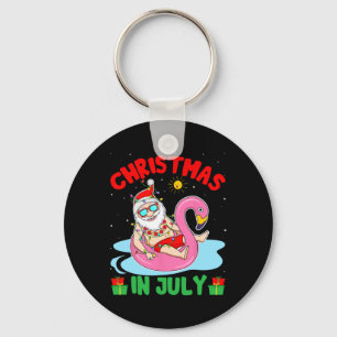 Summer Christmas In July - Tropical Santa Surfing Keychain