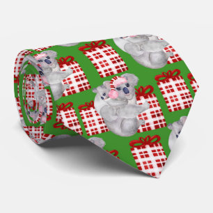 Summer Christmas Koalas Green Neck Tie