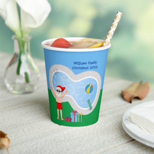 Summer Christmas Santa Claus Custom Pool Party Paper Cups