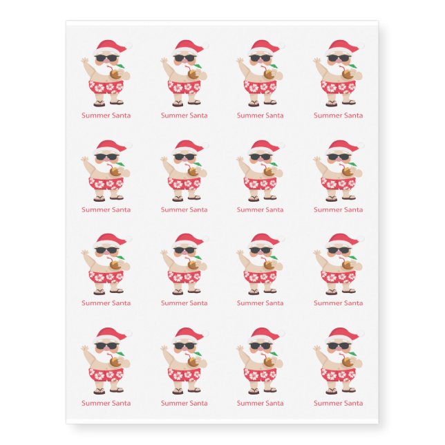Summer Christmas Santa Funny Gift Temporary Tattoos (Front)