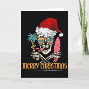 Summer Christmas Skeleton -- Cool Beach Surfing Sa Card