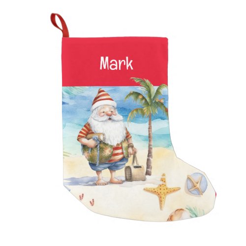 Summer Christmas with Santa Claus on beach  Small Christmas Stocking