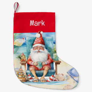 Summer Christmas with Santa Claus on beach Small Christmas Stocking